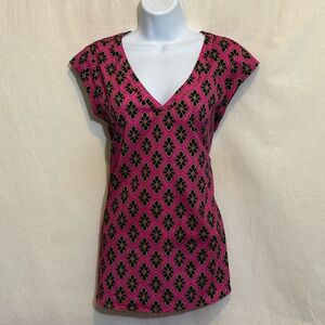 C-79 Daniel Rainn Pink Black & Gold Short Sleeve Pullover‎ Blouse Size S
